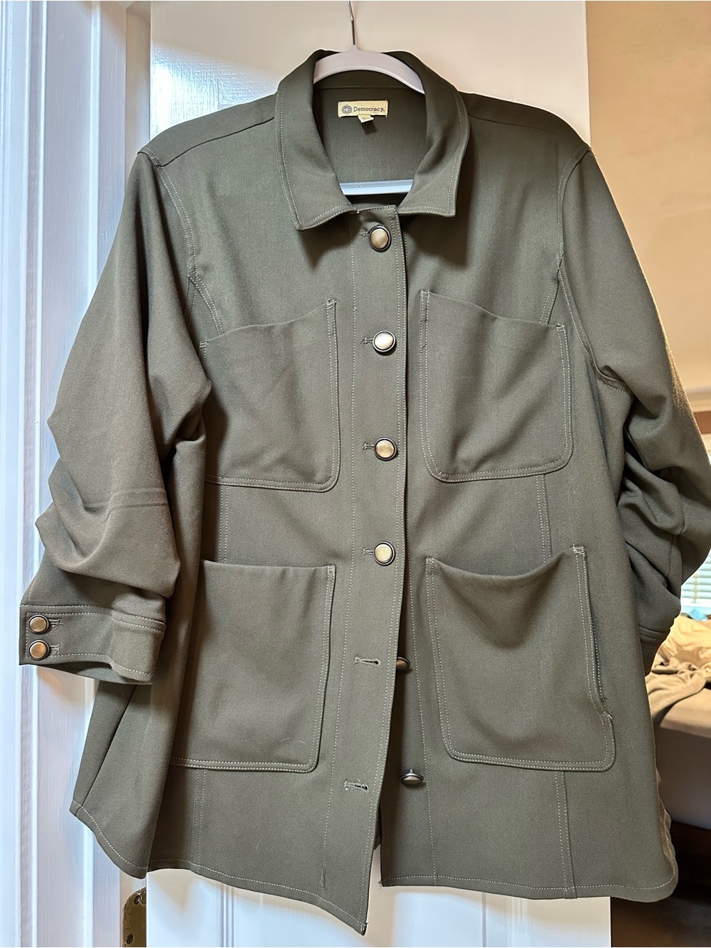 Democracy Olive Utility Jacket with Patch Pockets